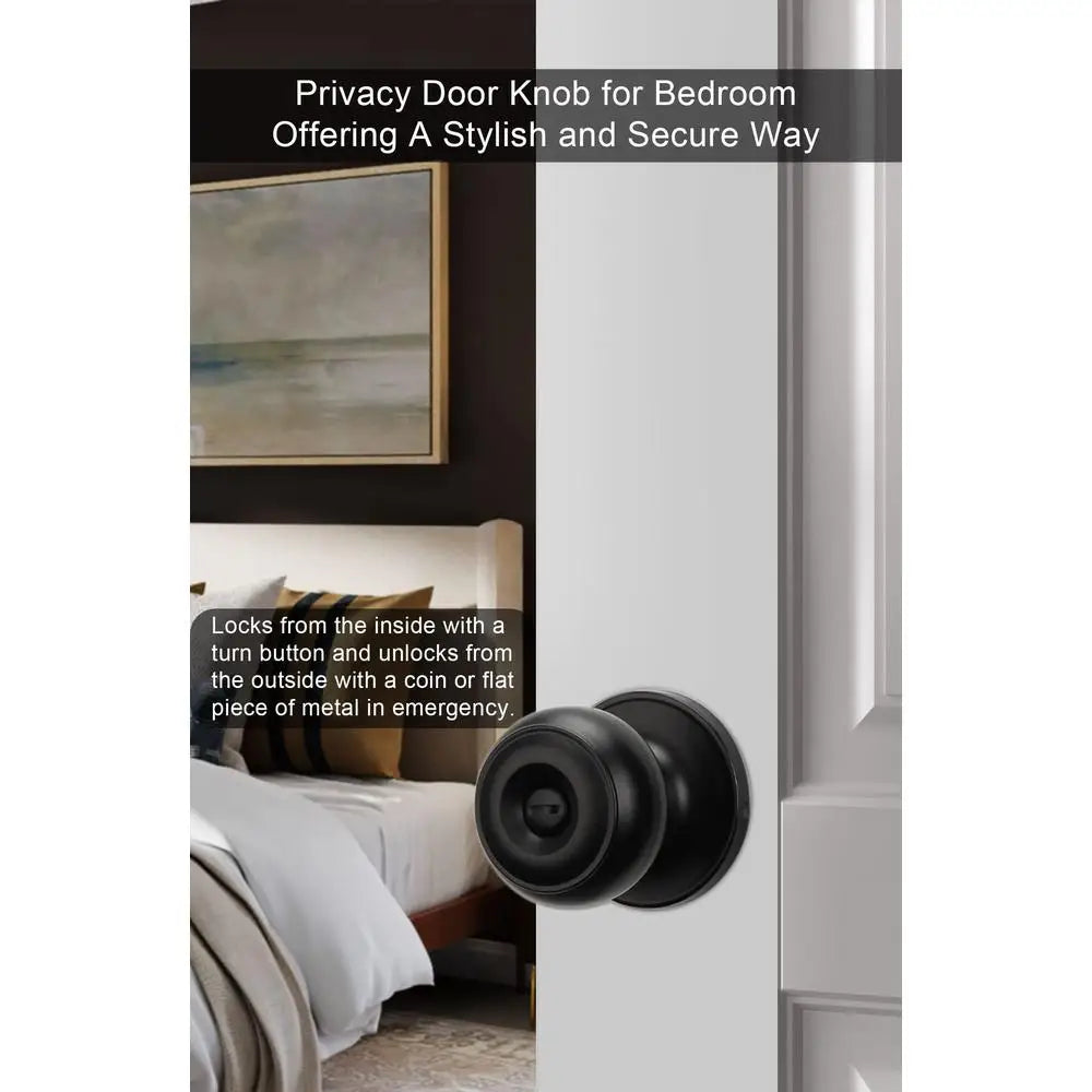 Matte Black Keyless Privacy Door Knobs Bulk Set Stainless Steel Bedroom Bathroom Interior Knob Pack Round Shape Classic Design