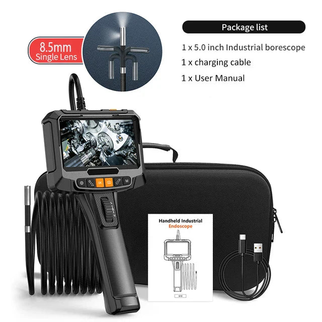 5inch Two-Way 360° Articulating Borescope 1080P Camera with 8LEDS 8.5mm Waterproof Probe industrial inspection visual probe
