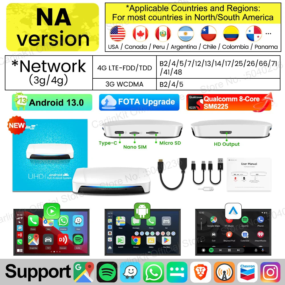 CarlinKit UHD Android 13 Smart TV Box Qualcomm 8-Core Wireless CarPlay Android Auto Adapter GPS HDMI Video Output CarPlay Ai Box
