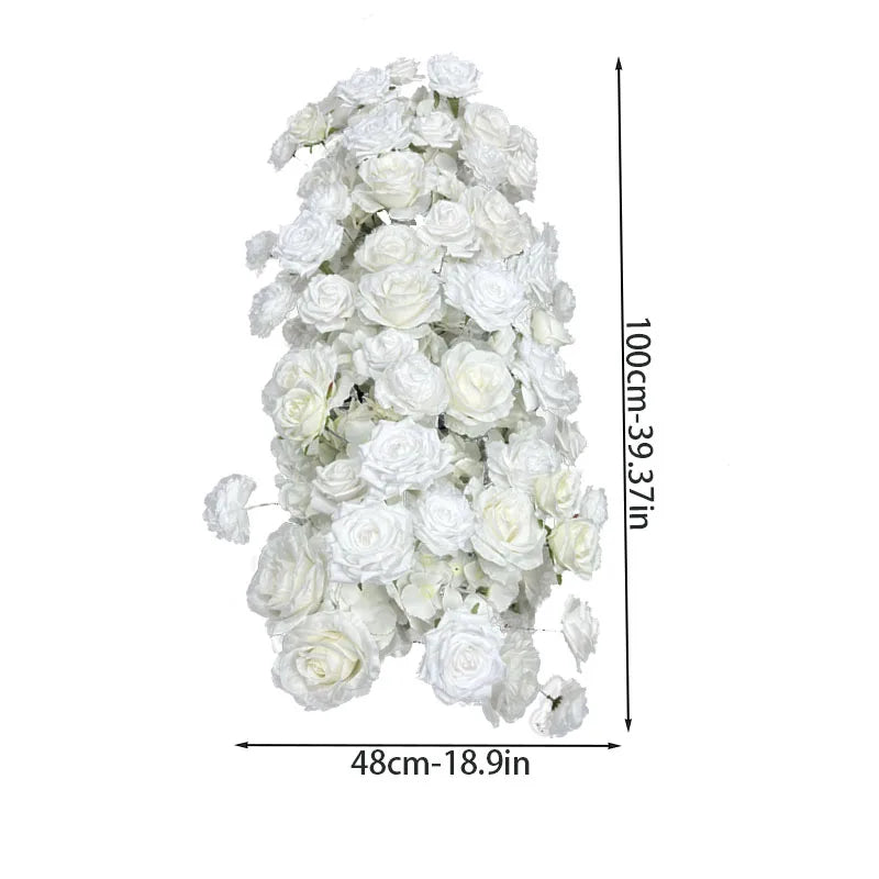 White Rose Artificial Wedding Flowers Wall Iron Arch Backdrop Decor Supplies Fake Silk Rose Row Table Centerpiece Arrange