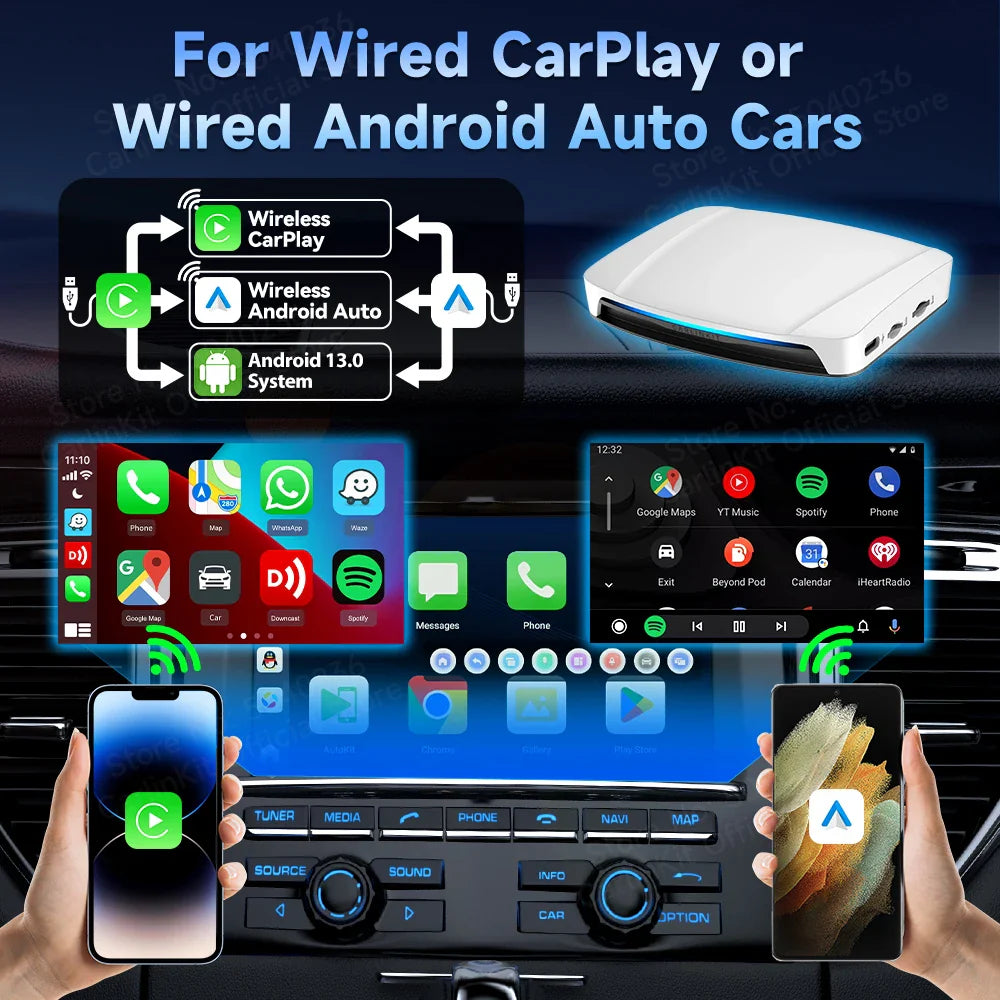 CarlinKit UHD Android 13 Smart TV Box Qualcomm 8-Core Wireless CarPlay Android Auto Adapter GPS HDMI Video Output CarPlay Ai Box