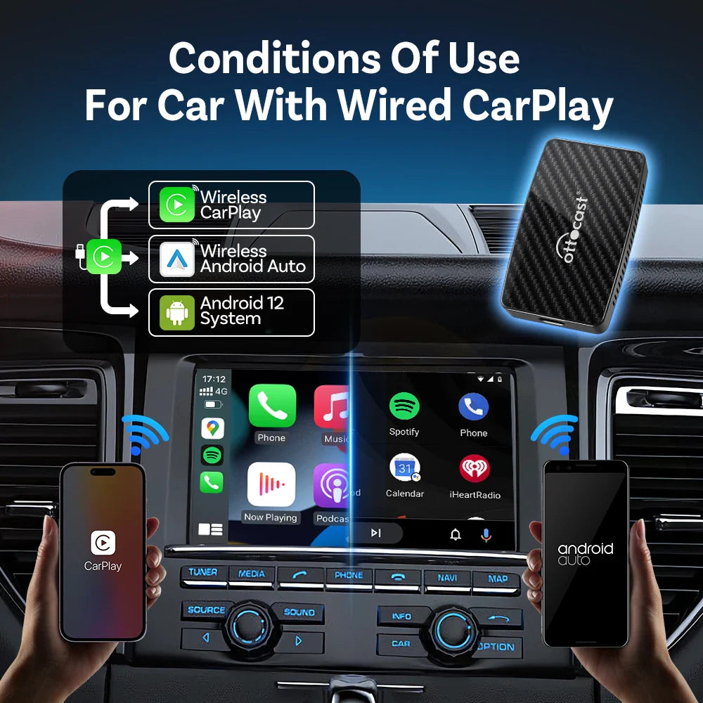 OTTOCAST Play2Video Pro Wireless CarPlay Android Auto Adapter Built in Youtube Netflix IPTV TikTokCar Accessories for Kia Toyota