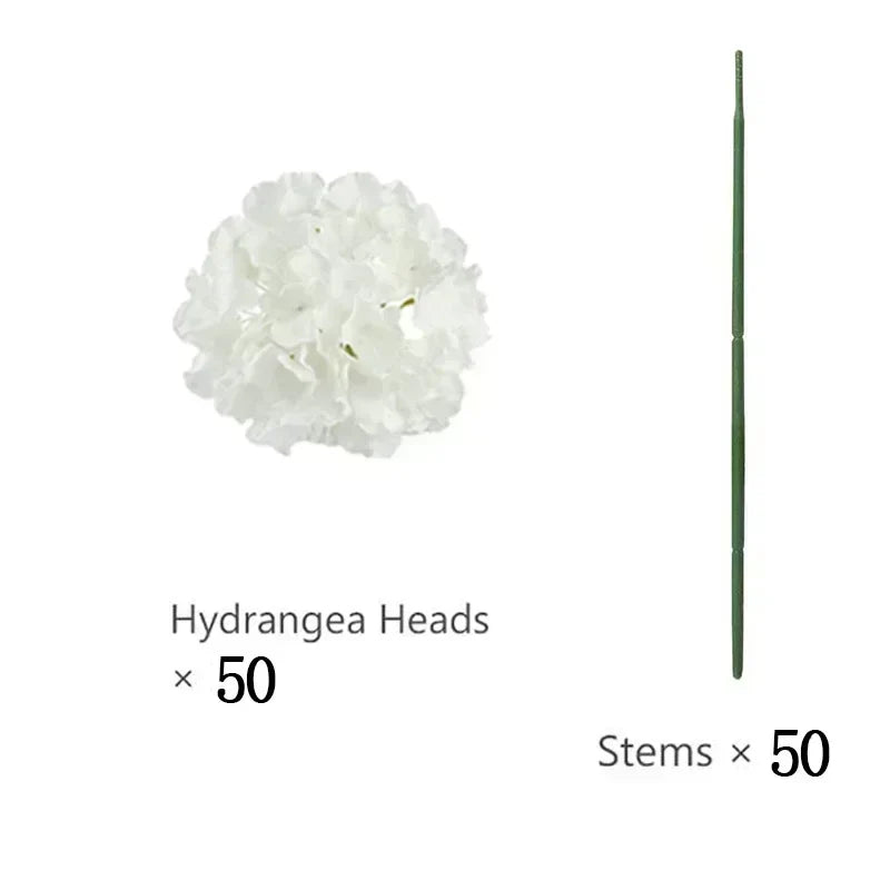 50 PCS Artificial Hydrangea Flowers Silk Hydrangea Heads for Wedding