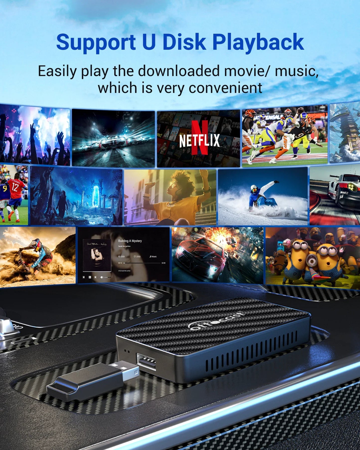OTTOCAST Play2Video Pro Wireless CarPlay Android Auto Adapter Built in Youtube Netflix IPTV TikTokCar Accessories for Kia Toyota