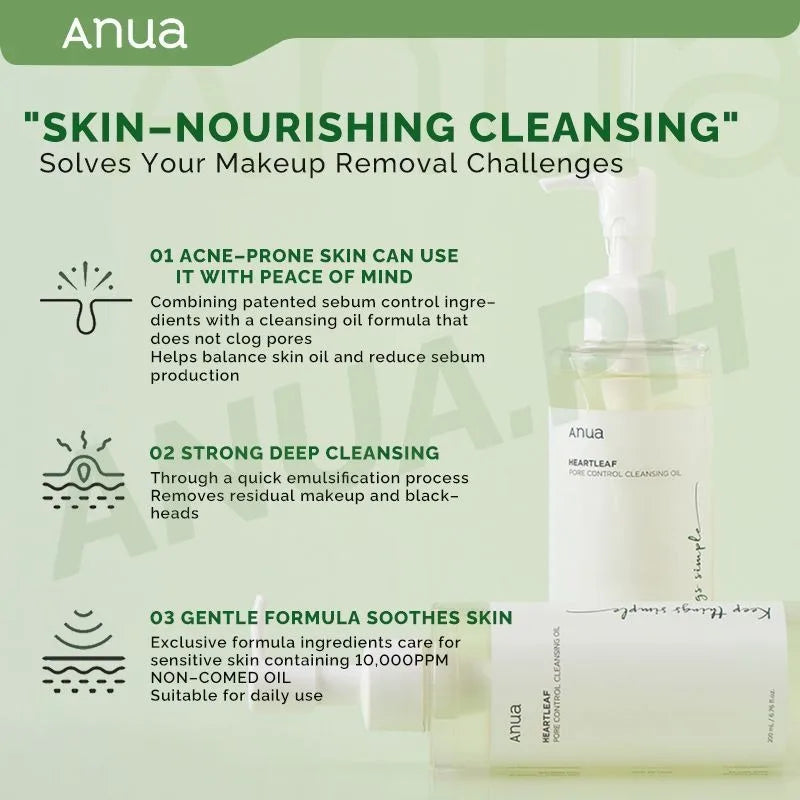 Korean Anua Heartleaf Skincare Set Moisturizing Toner Deep Cleansing Cleanser Pore Control Makeup Removal Oil Combination Set