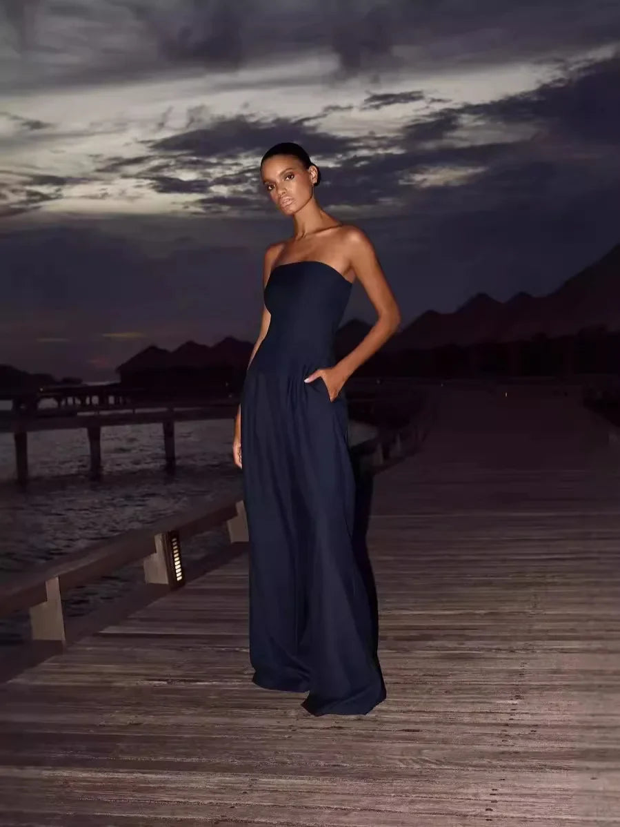 2025 Women's Jumpsuits Strapless Back Sexy Solid Color Temperament Party Evening Slim High Waist Bodysuit Women