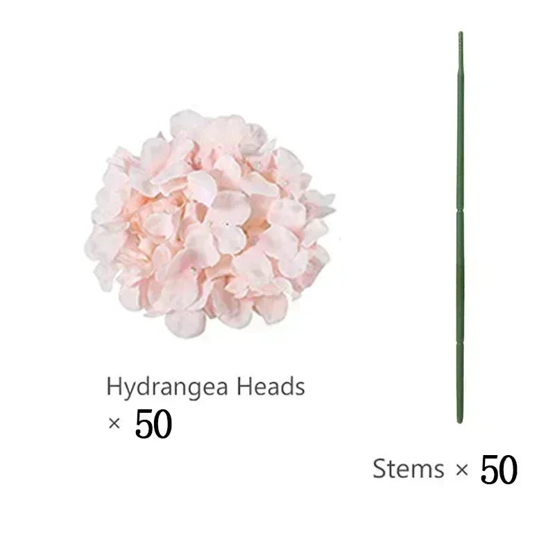 50 PCS Artificial Hydrangea Flowers Silk Hydrangea Heads for Wedding