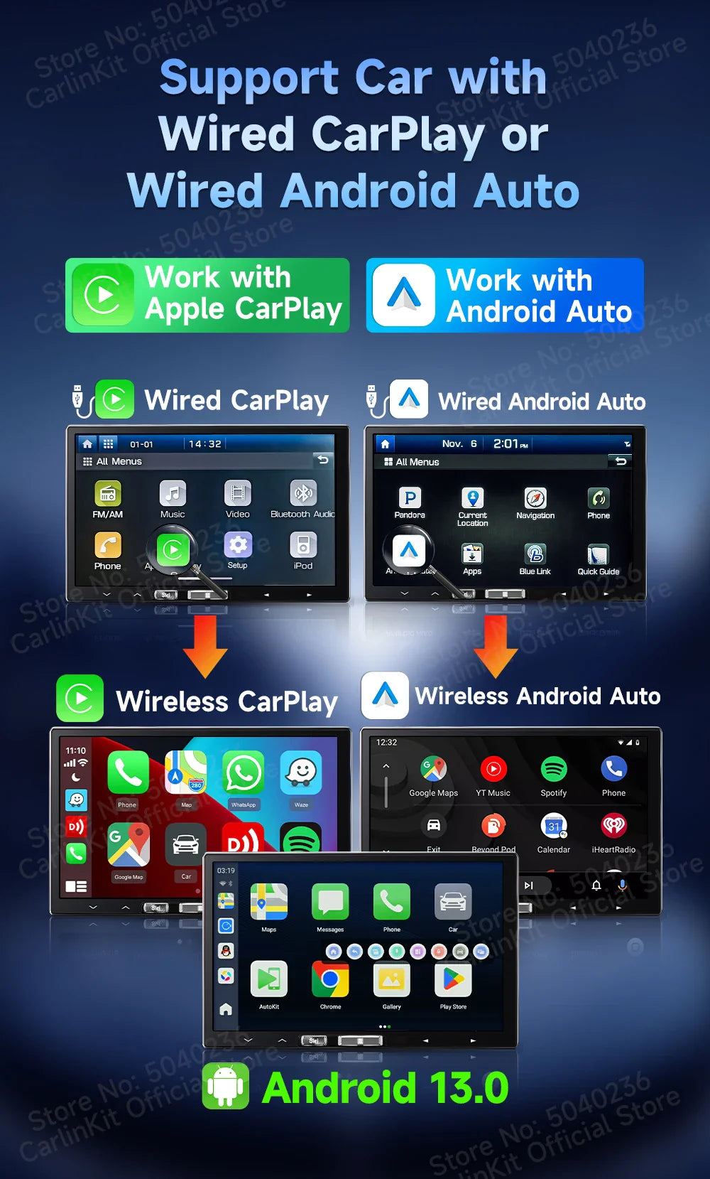 CarlinKit UHD Android 13 Smart TV Box Qualcomm 8-Core Wireless CarPlay Android Auto Adapter GPS HDMI Video Output CarPlay Ai Box