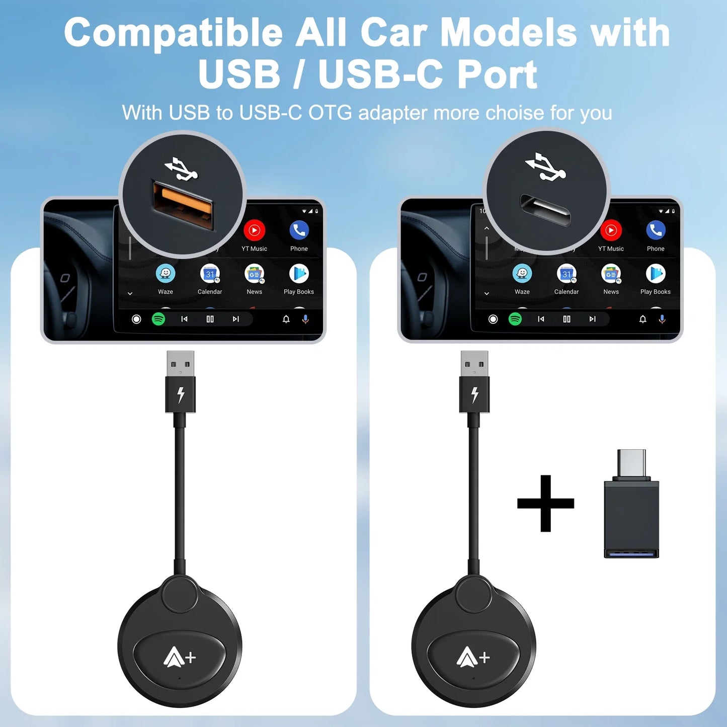 Wireless Video Android Auto Adapter with Netflix/YouTube/ TikTok for OEM Wireless CarPlay Cars