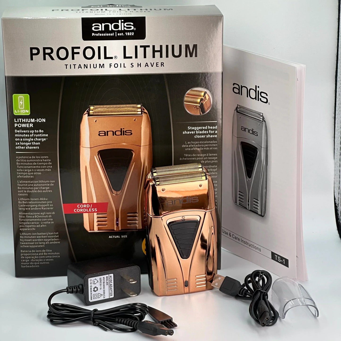 Original Andis Profoil Lithium Plus 17200 Barber Hair Cleaning Electric Shaver For Men Beard Stubble Razor Bald Shaving Machine