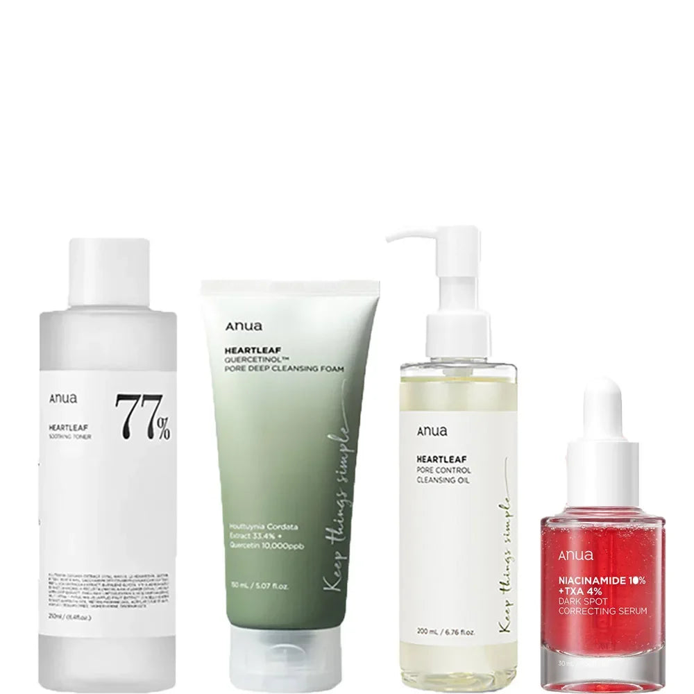 ANUA Korean Skin Care Set - Oil Control Pore Care Toner Essence Cream Moisturizing Deep Cleansing Pure Natural Plant Ingredients