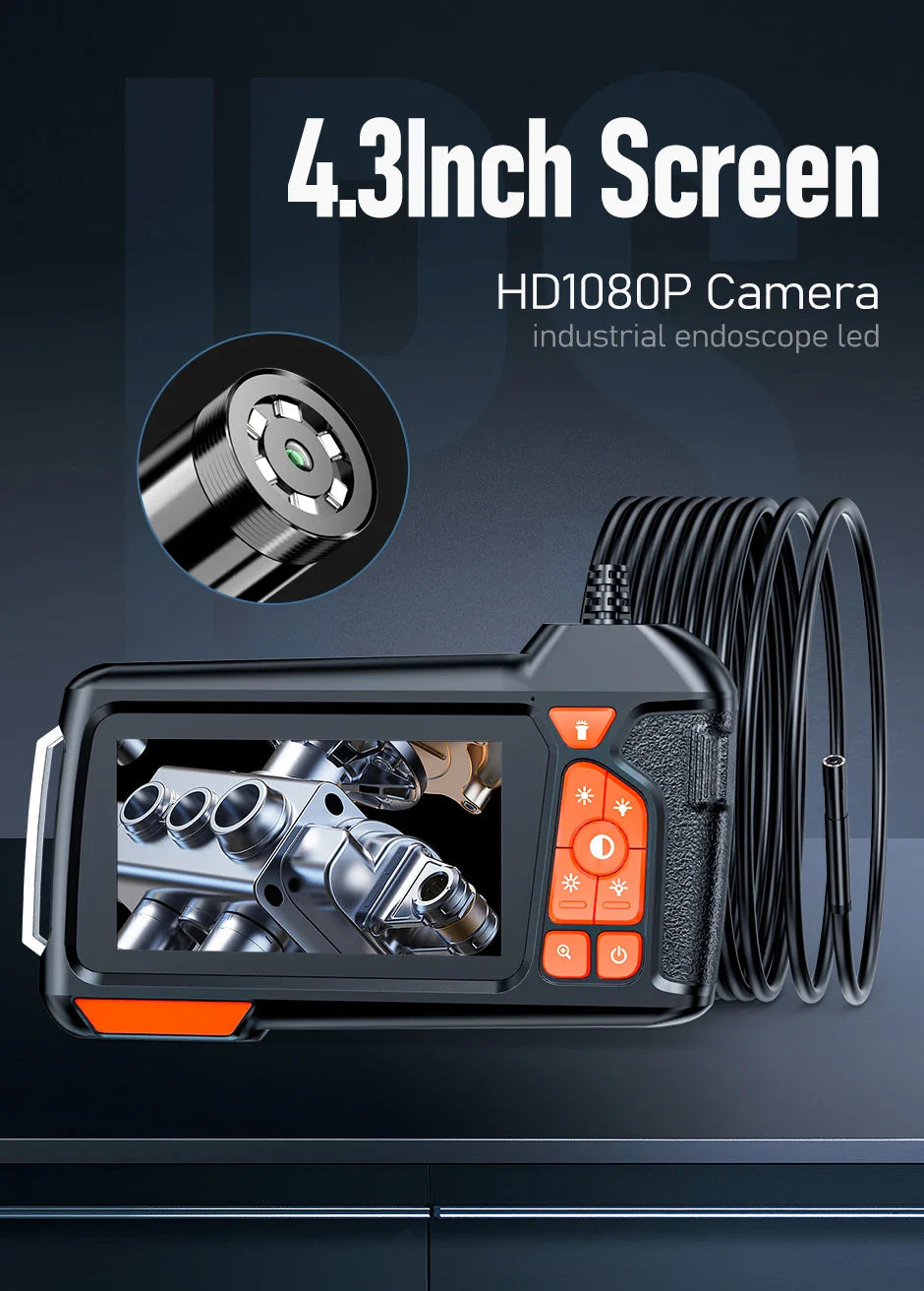 4.3" LCD Endoscope Camera with Light HD 1080P 5.5mm IP67 Waterproof Borescope Camera with 6 Adjustable LED Lights for Sewer Car