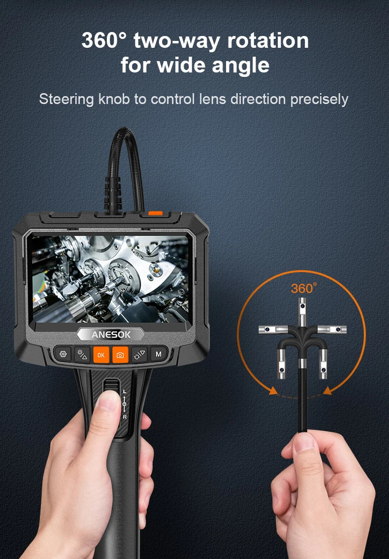 5inch Two-Way 360° Articulating Borescope 1080P Camera with 8LEDS 8.5mm Waterproof Probe industrial inspection visual probe