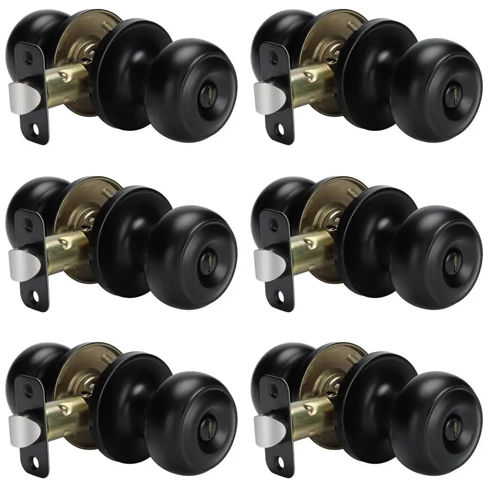 Matte Black Keyless Privacy Door Knobs Bulk Set Stainless Steel Bedroom Bathroom Interior Knob Pack Round Shape Classic Design