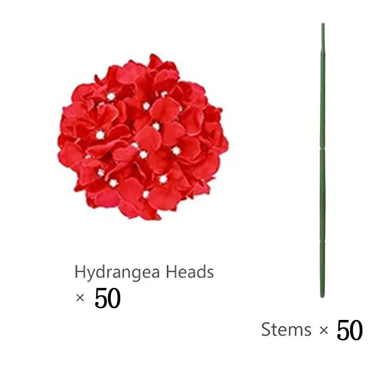 50 PCS Artificial Hydrangea Flowers Silk Hydrangea Heads for Wedding