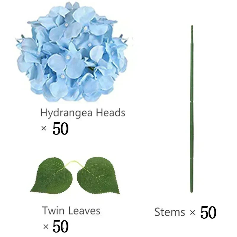 50 PCS Artificial Hydrangea Flowers Silk Hydrangea Heads for Wedding