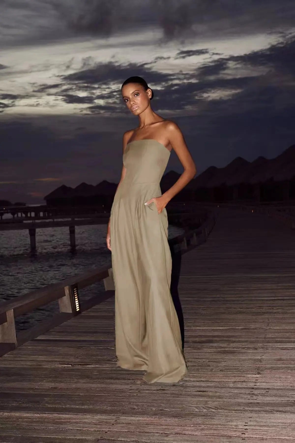 2025 Women's Jumpsuits Strapless Back Sexy Solid Color Temperament Party Evening Slim High Waist Bodysuit Women