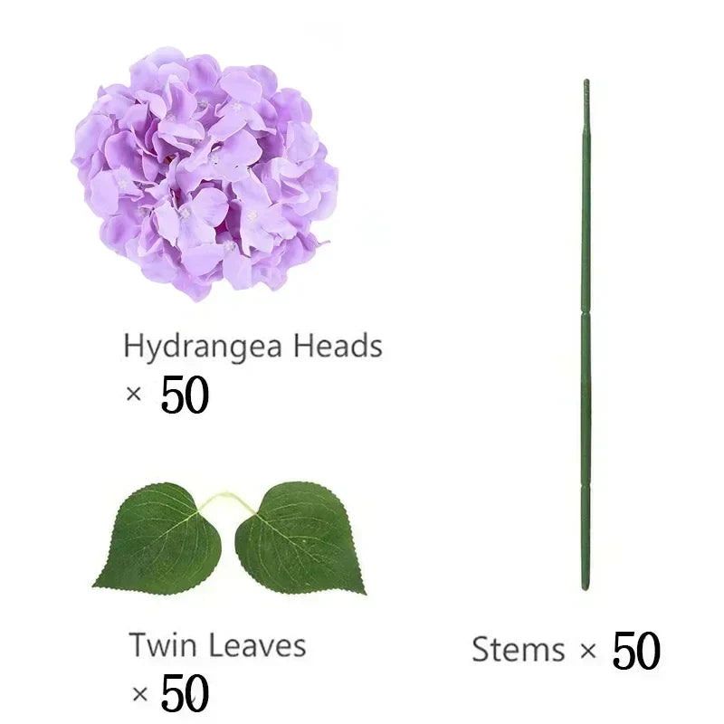 50 PCS Artificial Hydrangea Flowers Silk Hydrangea Heads for Wedding