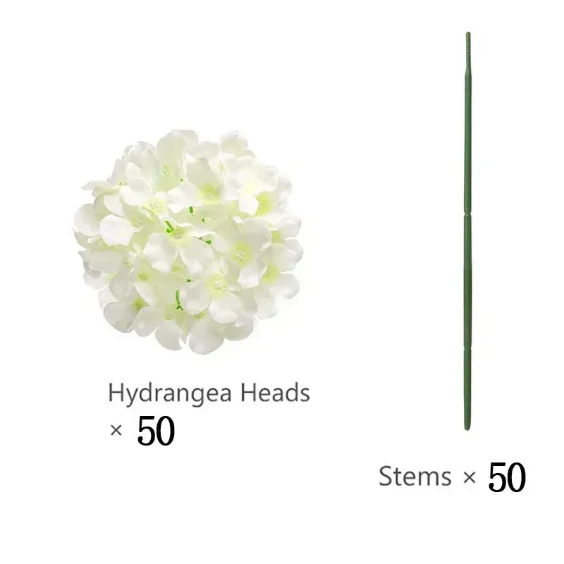 50 PCS Artificial Hydrangea Flowers Silk Hydrangea Heads for Wedding