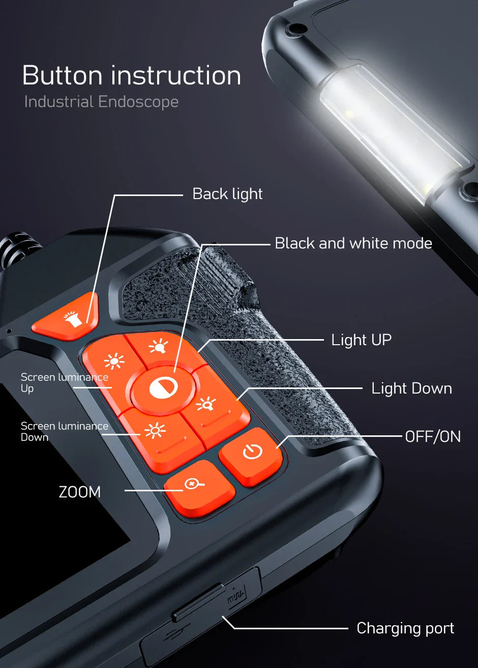 4.3" LCD Endoscope Camera with Light HD 1080P 5.5mm IP67 Waterproof Borescope Camera with 6 Adjustable LED Lights for Sewer Car