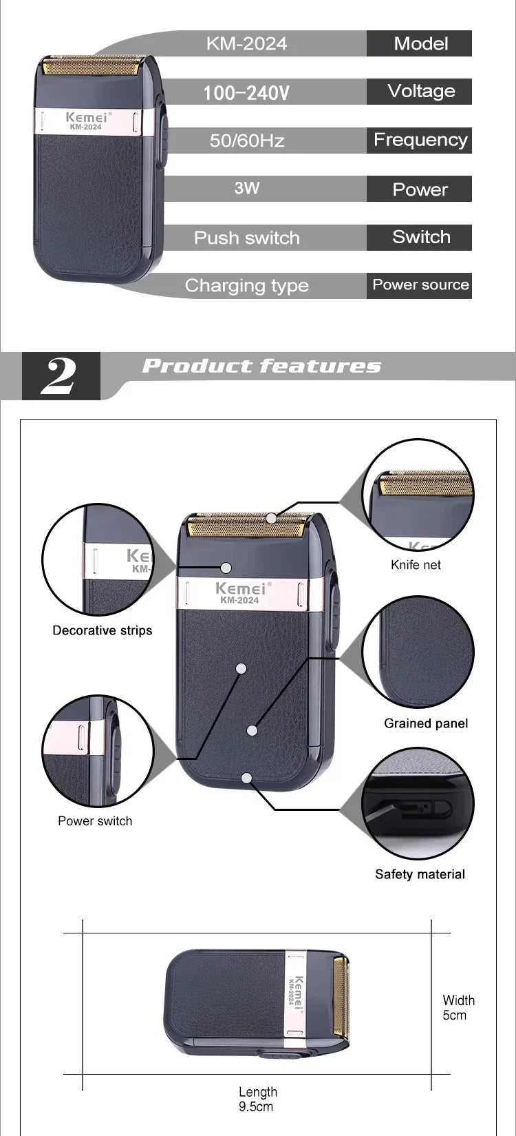 Kemei KM-2628 KM-678 KM-2024 Professional Electric Hair Clippers Beard Clipper Rechargeable Men's Shaver Hair Trimmer Kit
