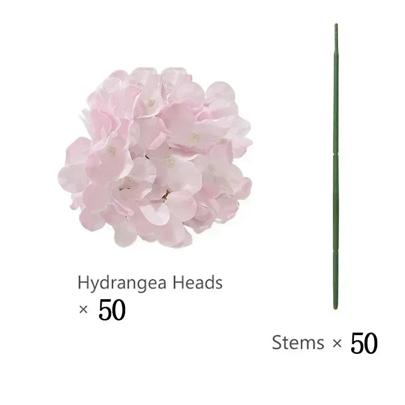 50 PCS Artificial Hydrangea Flowers Silk Hydrangea Heads for Wedding