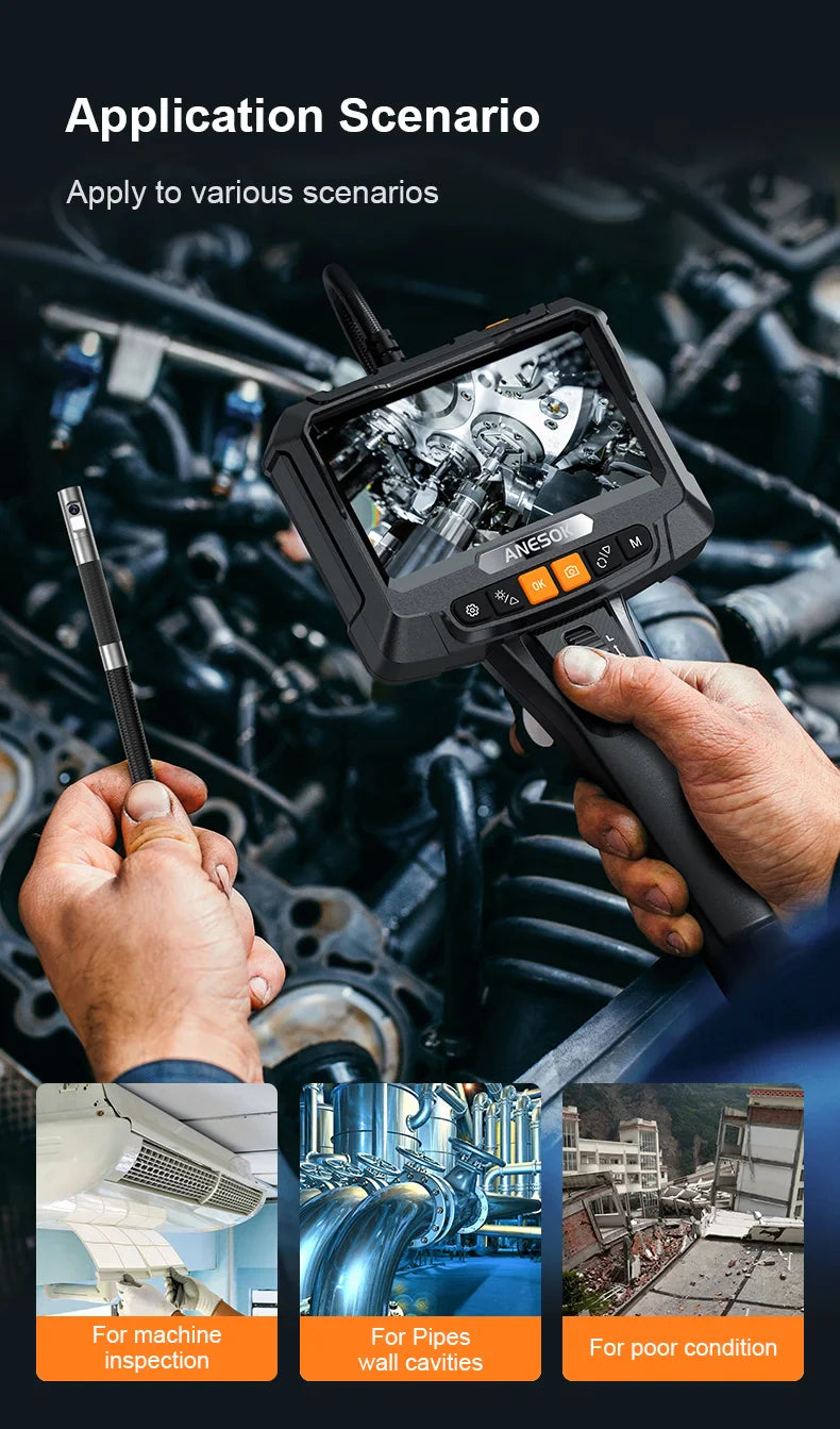 5inch Two-Way 360° Articulating Borescope 1080P Camera with 8LEDS 8.5mm Waterproof Probe industrial inspection visual probe