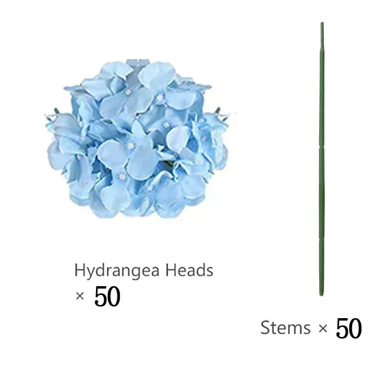 50 PCS Artificial Hydrangea Flowers Silk Hydrangea Heads for Wedding