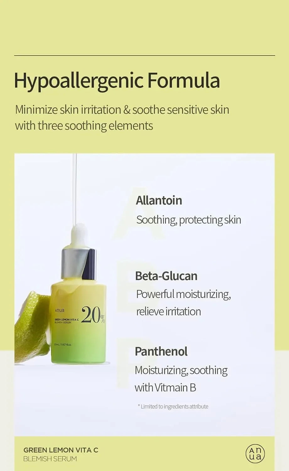 Anua Green Lemon Vitamin C Serum with Vitamin E,face serum,Hyaluronic & Ferulic Acid (0.67 fl.oz / 20ml ) skin care products