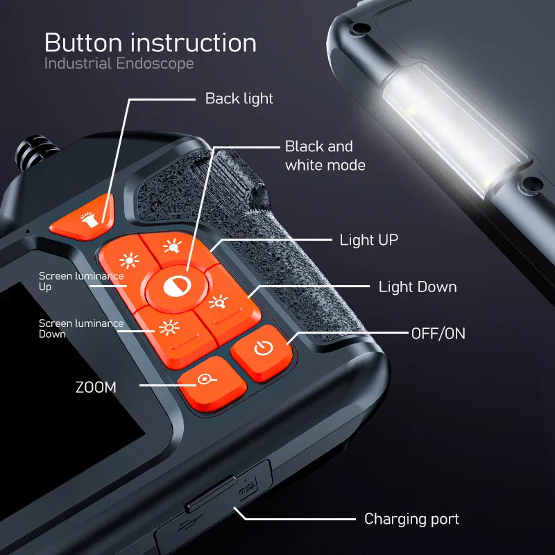 4.3" LCD Endoscope Camera with Light HD 1080P 5.5mm IP67 Waterproof Borescope Camera with 6 Adjustable LED Lights for Sewer Car