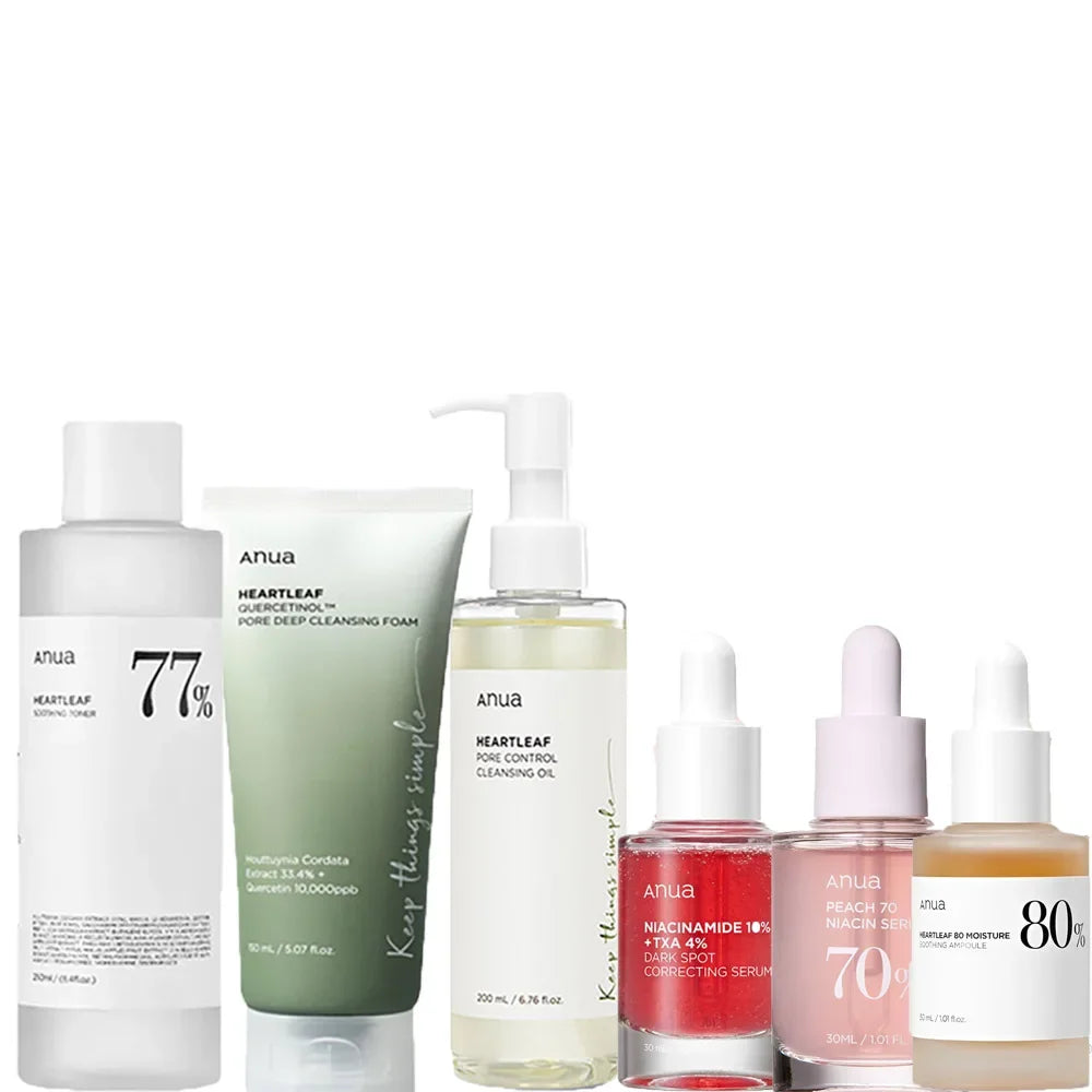 ANUA Korean Skin Care Set - Oil Control Pore Care Toner Essence Cream Moisturizing Deep Cleansing Pure Natural Plant Ingredients