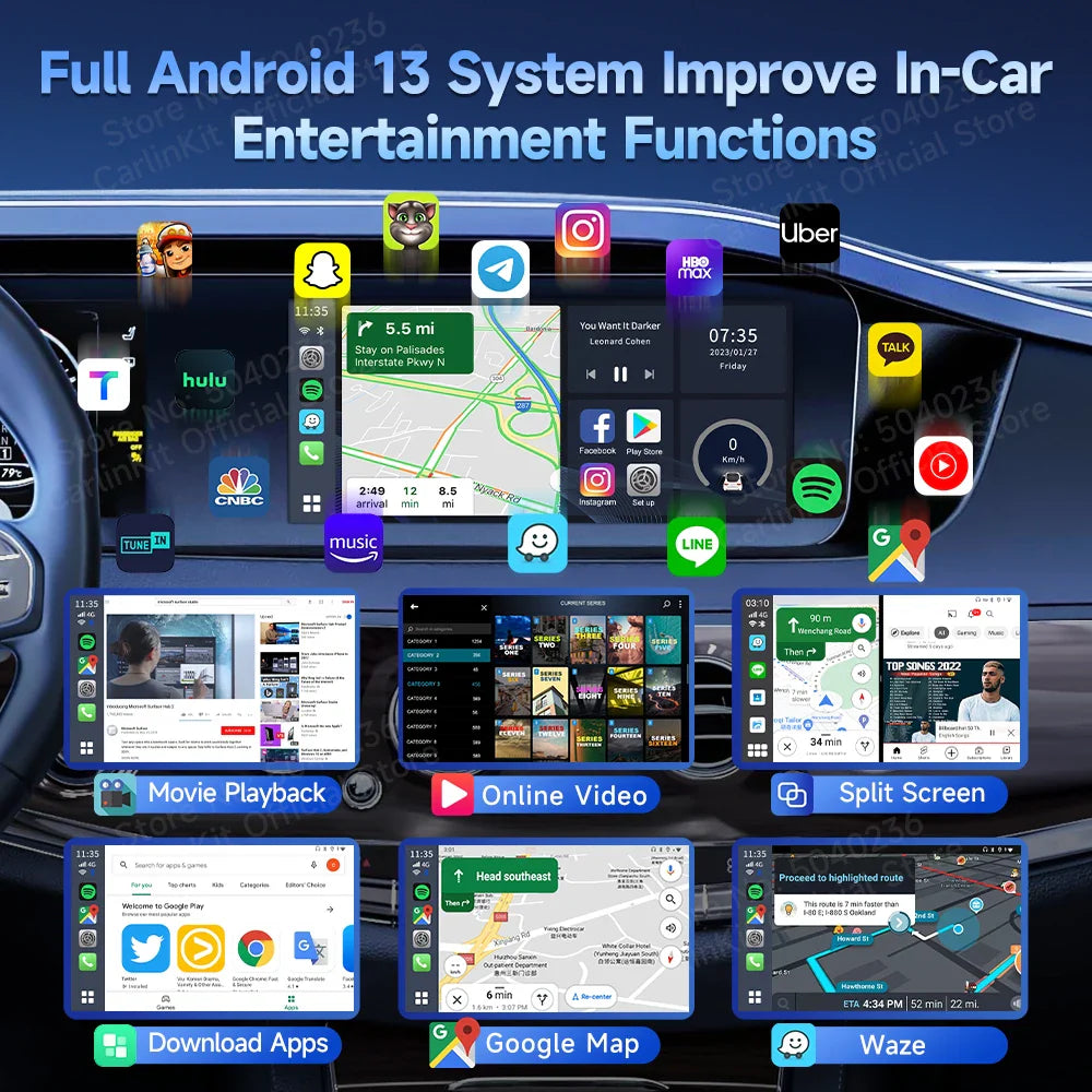 CarlinKit UHD Android 13 Smart TV Box Qualcomm 8-Core Wireless CarPlay Android Auto Adapter GPS HDMI Video Output CarPlay Ai Box