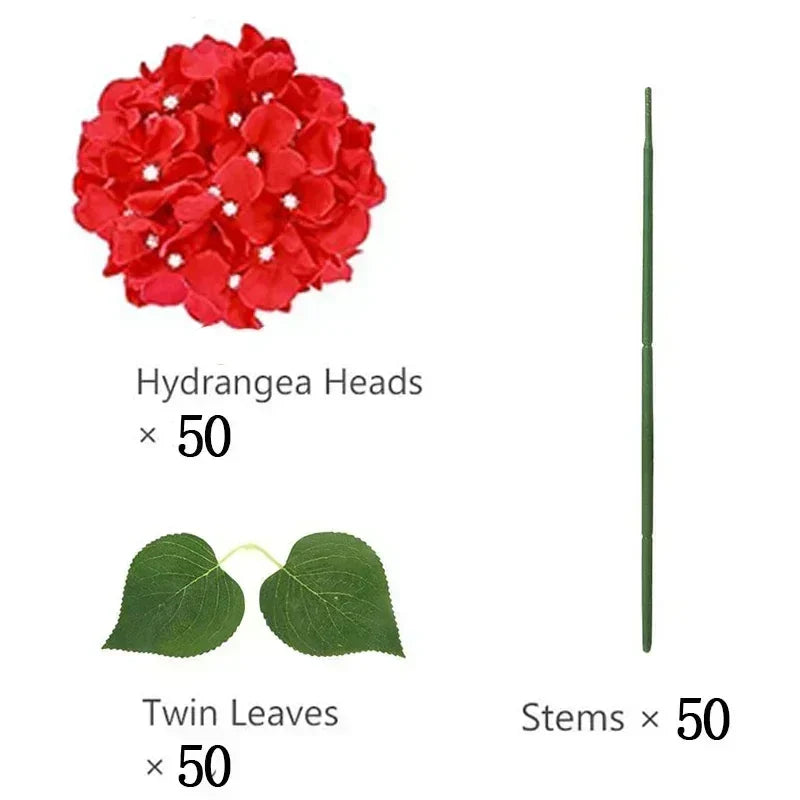 50 PCS Artificial Hydrangea Flowers Silk Hydrangea Heads for Wedding