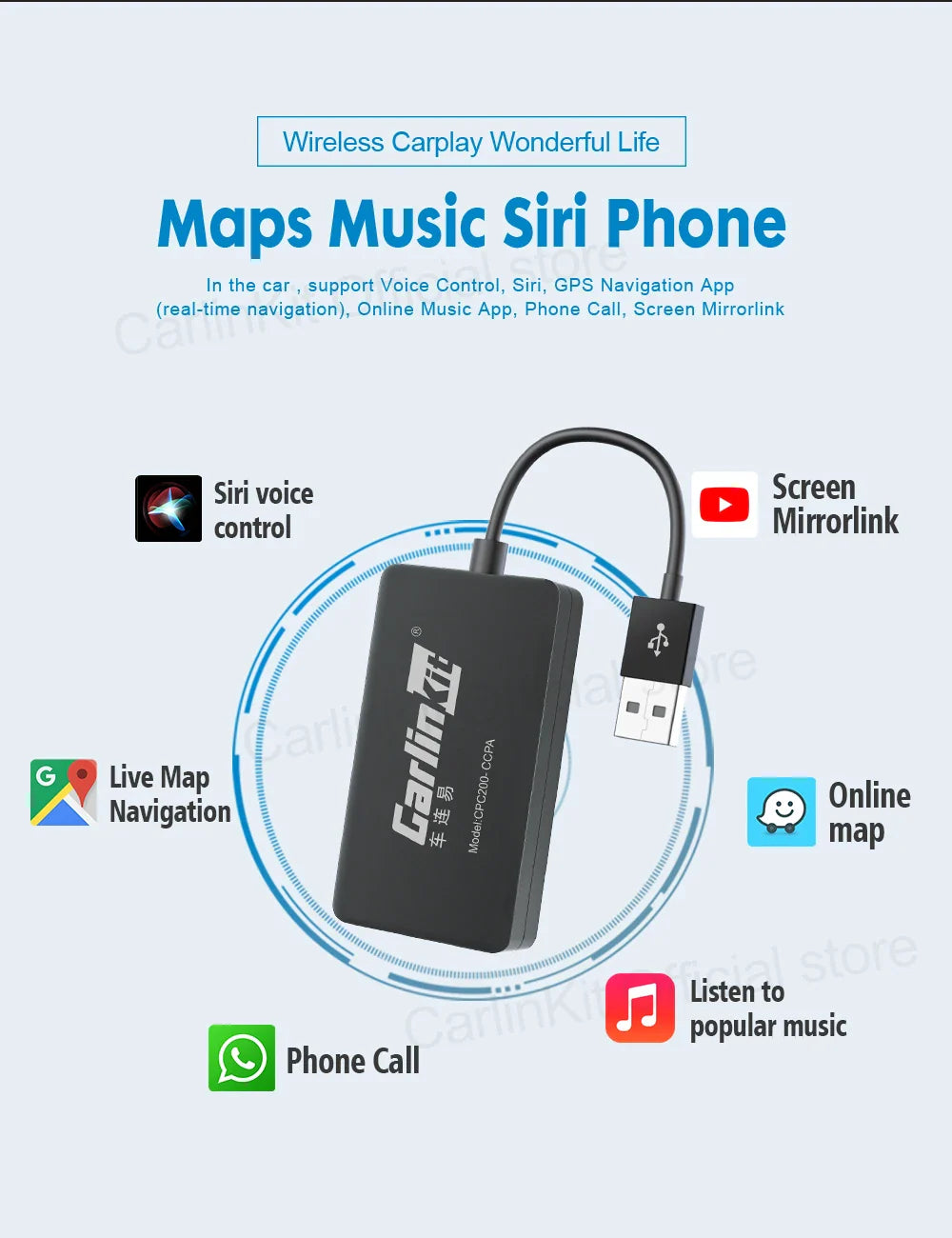 Hot Sale CarlinKit USB Wireless&Wired CarPlay Dongle Android Auto AI Box Mirrorlink Car Multimedia Player Bluetooth Auto Connect