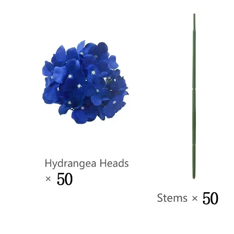 50 PCS Artificial Hydrangea Flowers Silk Hydrangea Heads for Wedding