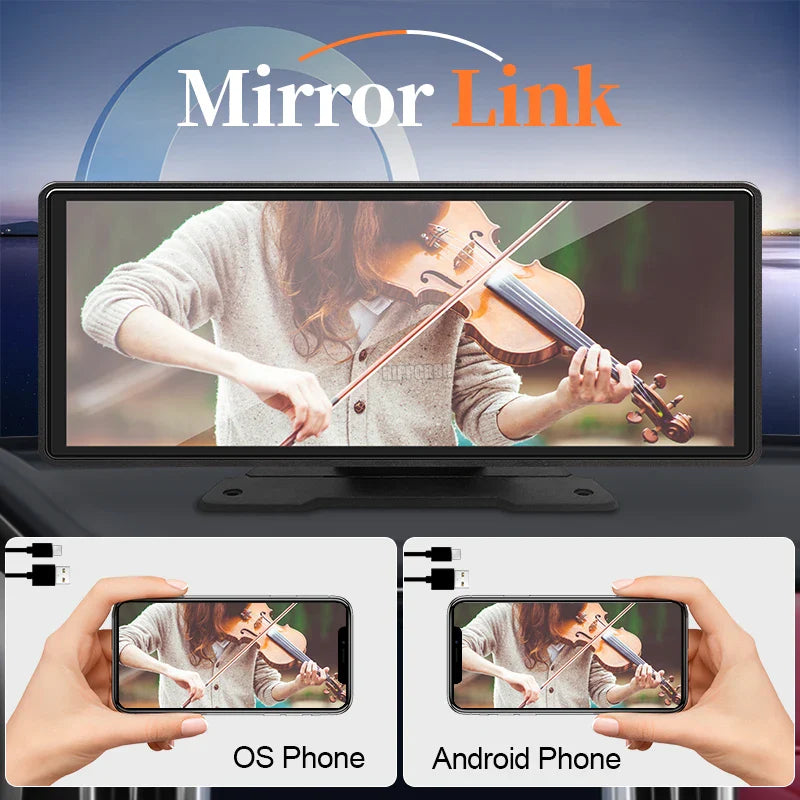 10.26" Car Mirror Radio Multimedia Video Player Universal Wireless Carplay Android Auto Screen With Bluetooth AUX USB