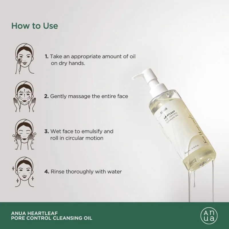 Korean Anua Heartleaf Pore Control Cleansing Oil Moisturizer Skin Care Facial Acne Blackhead Removal Oil 200ml Skincare Products