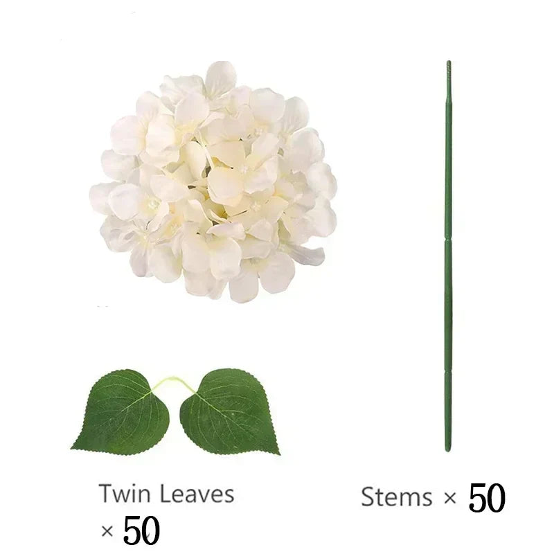 50 PCS Artificial Hydrangea Flowers Silk Hydrangea Heads for Wedding