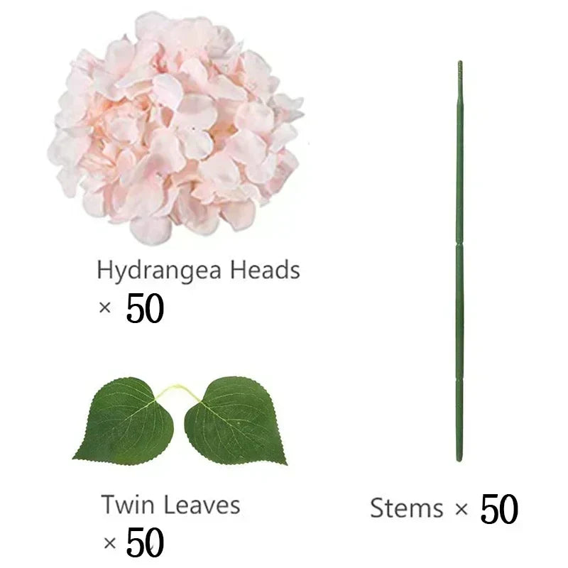50 PCS Artificial Hydrangea Flowers Silk Hydrangea Heads for Wedding