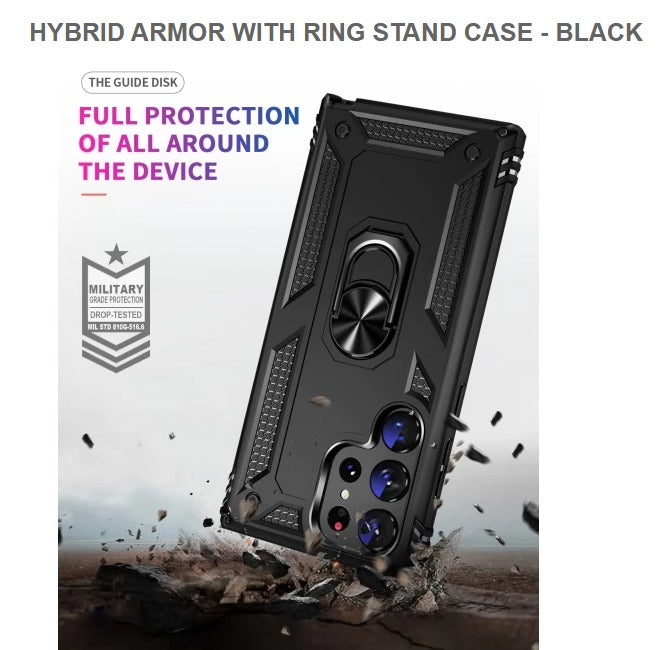 Hybrid Armor Ring Stand Mobile Cover For Samsung S23Ultra- Black-Free Shipping