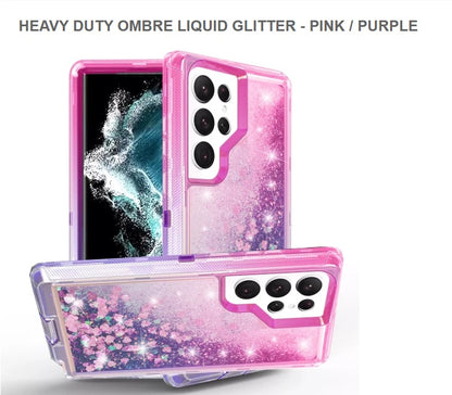 Heavy Duty Ombre Liquid Glitter Mobile Cover For Samsung S23Ultra-PinkPurple