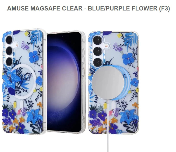 Amuse Megasafe Clear Mobile Cover For Samsung S24-Blue Purple Flowers