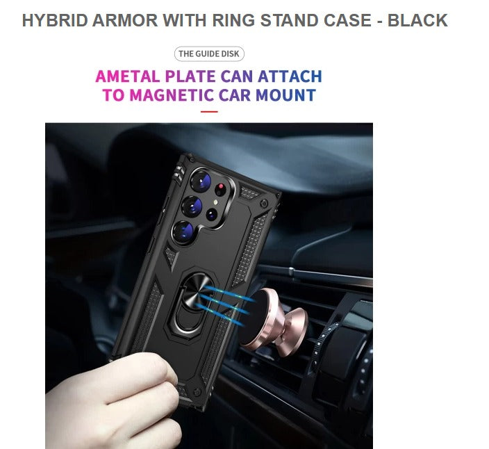 Hybrid Armor Ring Stand Mobile Cover For Samsung S23Ultra- Black-Free Shipping