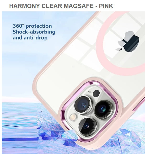 HARMONY CLEAR MEGASAFE Mobile Cover for Iphone 15Pro Max-Pink-Free Shipping