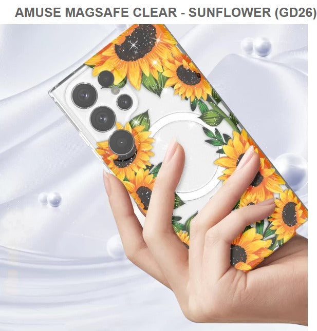 Amuse Meagsafe Clear Mobile Cover For Samsung S24Ultra-Sun Flower