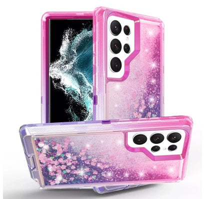 Heavy Duty Ombre Liquid Glitter Mobile Cover For Samsung S23Ultra-PinkPurple