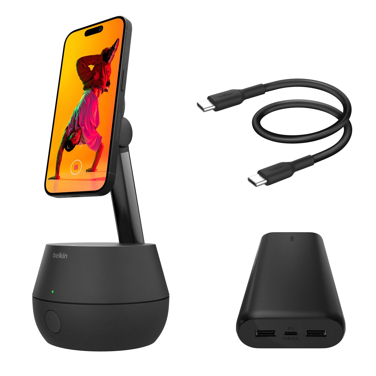 Belkin Auto-Tracking Stand Pro with DockKit, 20K Power Bank with USB-C Cable Bundle