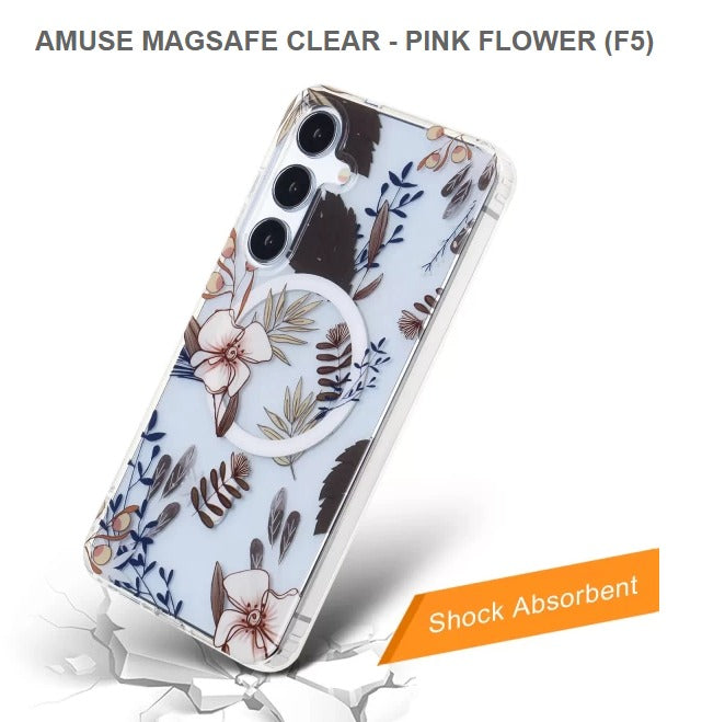 Amuse Meagsafe Clear Mobile Cover For Samsung S24Ultra-Pink Flower