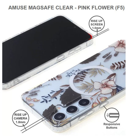 Amuse Meagsafe Clear Mobile Cover For Samsung S24Ultra-Pink Flower