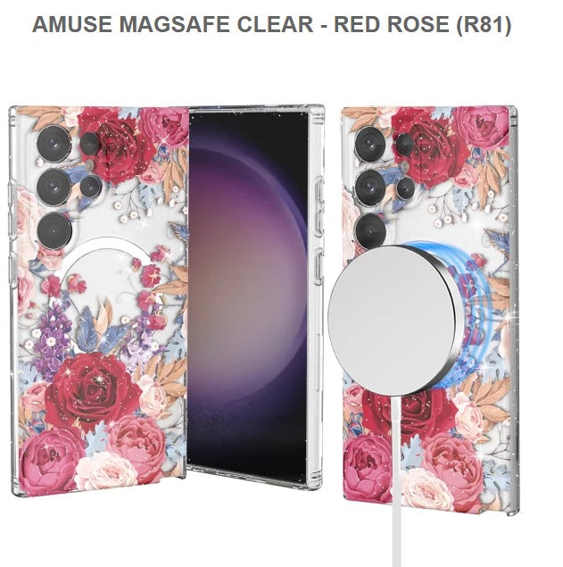 Amuse Meagsafe Clear Mobile Cover For Samsung S24Ultra-Red Rose